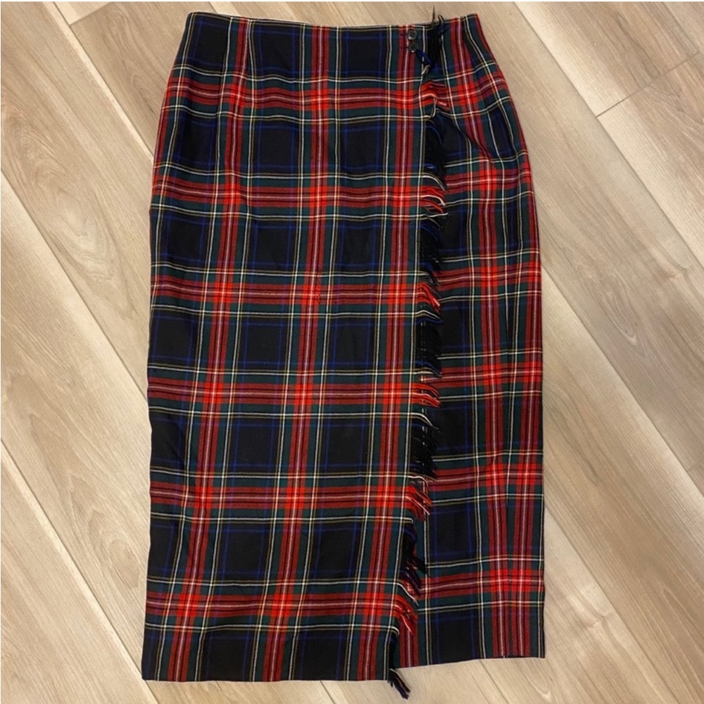 Vintage Wool Tartan Wrap MIDI Skirt